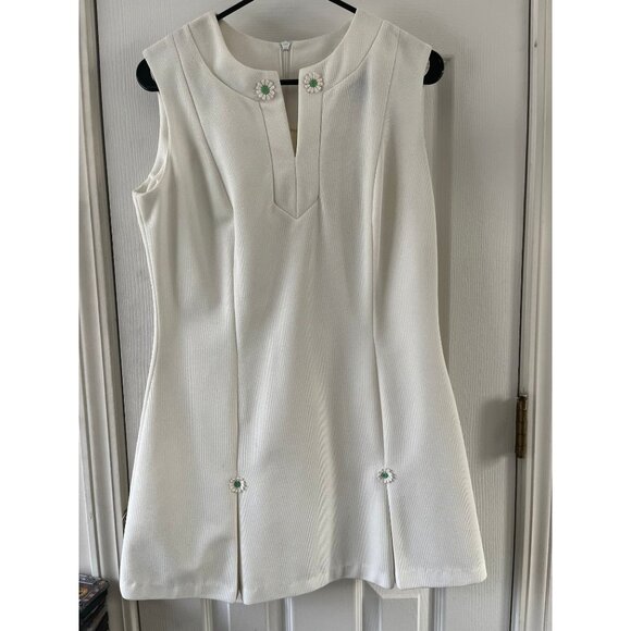 Vtg 1970's Back Line Tennis Dress Tenniswear By Eaton Size 14 White With White - Picture 2 of 8